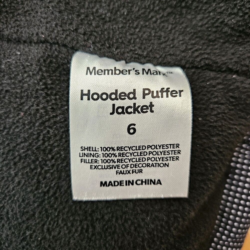 MEMBERS MARK Boys SZ 6 Puffer Jacket Black Warm Removable Hood Coat Fleece - Picture 5 of 8